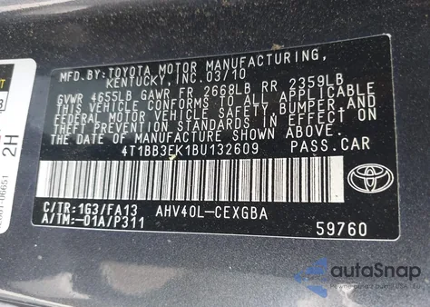 2011 Toyota Camry Hybrid из США, поврежденный, VIN 4T1BB3EK1BU132609